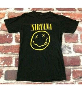 VINTAGE 90s NIRVANA Band S T-Shirt SMILEY FACE
